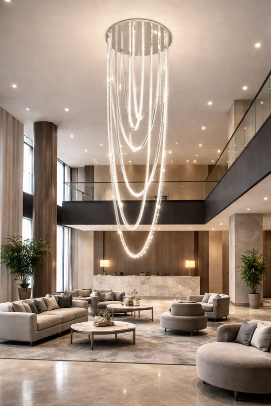 LED lustr s dálkovým ovládáním, závoj, průměr 80 ​​cm, výška 200 cm, studené/neutrální/teplé světlo, stmívatelné, stříbrný, křišťálový, kovový LED lustr s dálkovým ovládáním Výchozí název Alessandro Design