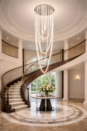 LED lustr CC50303/800CH, Průměr 80 cm, Výška 200 cm, IP20, Studené/Neutrální/Teplé světlo, Stmívatelné, Stříbrný, Křišťál, Ocel