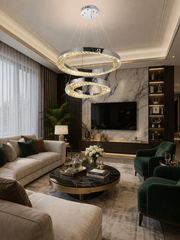 LED lustr CC31212/60X40CH, Průměr 40+60 cm, Výška 120 cm, IP20, Studené/Neutrální/Teplé světlo, Stmívatelné, Stříbrné, Křišťálové, Ocel