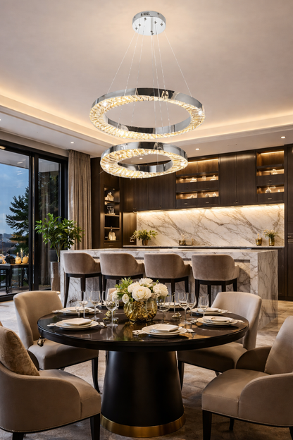 LED lustr CC31212/60X40CH, Průměr 40+60 cm, Výška 120 cm, IP20, Studené/Neutrální/Teplé světlo, Stmívatelné, Stříbrné, Křišťálové, Ocel