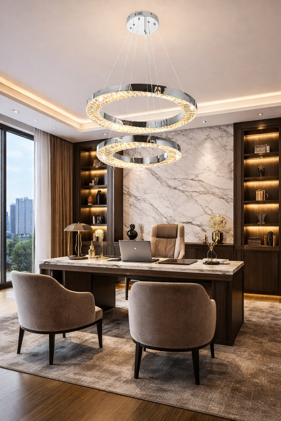 LED lustr CC31212/60X40CH, Průměr 40+60 cm, Výška 120 cm, IP20, Studené/Neutrální/Teplé světlo, Stmívatelné, Stříbrné, Křišťálové, Ocel