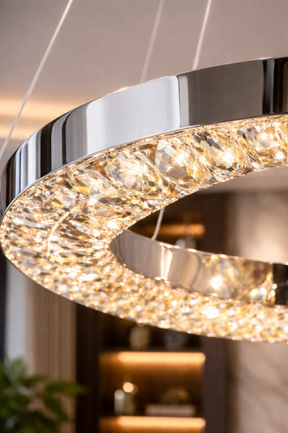 LED lustr CC31212/60X40CH, Průměr 40+60 cm, Výška 120 cm, IP20, Studené/Neutrální/Teplé světlo, Stmívatelné, Stříbrné, Křišťálové, Ocel