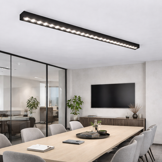 Lineární LED projektorová mřížka Použitá 30W, neutrální světlo 4000k, 30 zdrojů, 80 x 3,5 x 6,5 cm LED stropní světla Výchozí název Alessandro Design