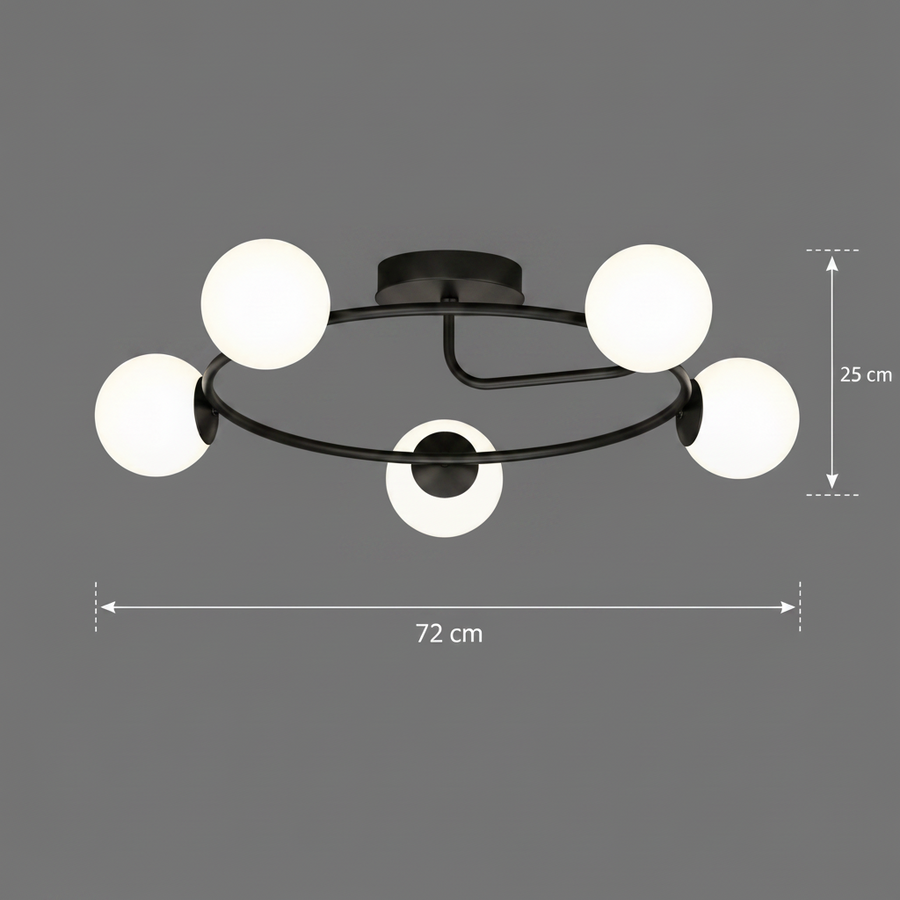 LED a křišťálový lustr ORBIT, 72cm, 5xE27, Globes, Black