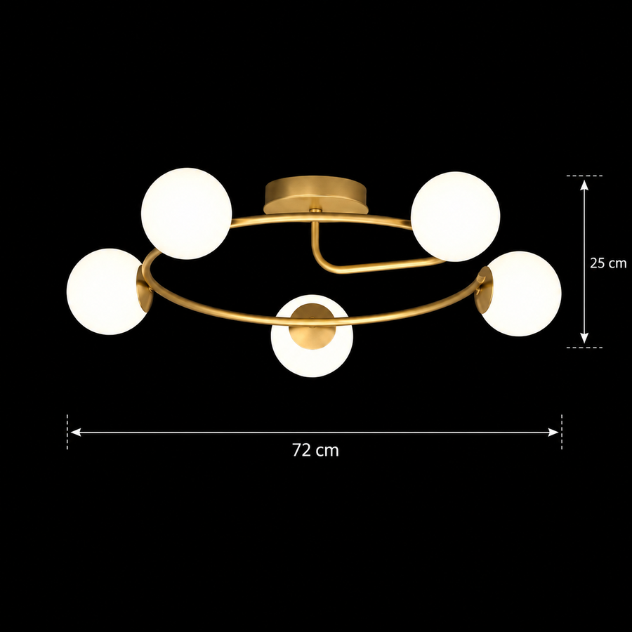LED a křišťálový lustr ORBIT, 72cm, 5xE27, Globes, Gold