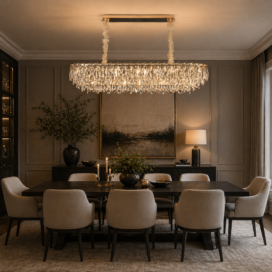 Candelabru Cristal ORION 19xE14, Auriu, Inaltime Reglabila, Metal si Cristal