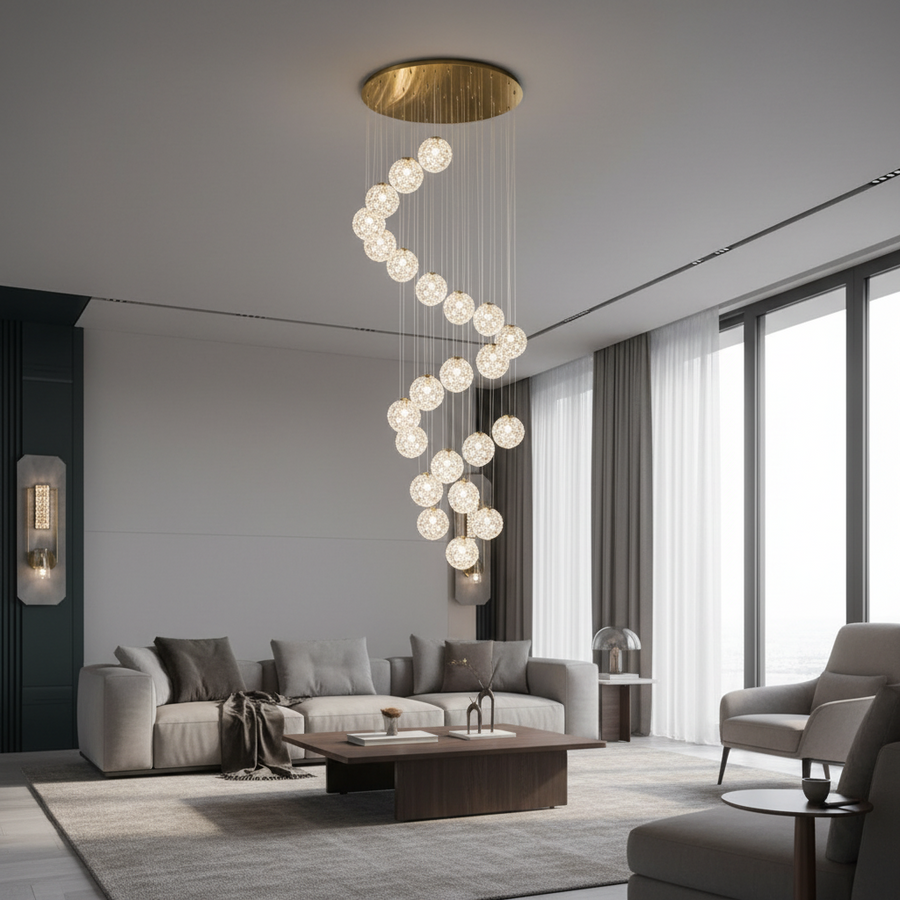 MILLE křišťálový lustr, 25xG9, průměr 60 cm x výška 340 cm, křišťál a kov, zlato