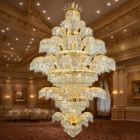 Křišťálový lustr CC8043/600H1800GD, Průměr 60 cm, Výška 180 cm, Lesklý zlatý, Nastavitelná výška, Elegantní design
