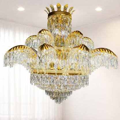 Křišťálový lustr Regalis 11x E14, průměr 85 cm, lesklé zlato, nastavitelná výška, kov a křišťál