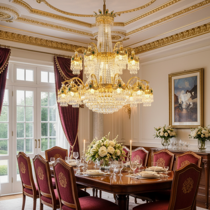 Křišťálový lustr CC8043/600H1800GD, Průměr 60 cm, Výška 180 cm, Lesklý zlatý, Nastavitelná výška, Elegantní design