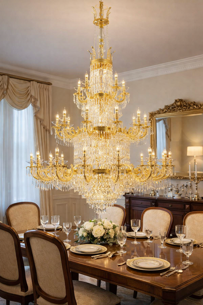 Křišťálový lustr CC8043/600H1800GD, Průměr 60 cm, Výška 180 cm, Lesklý zlatý, Nastavitelná výška, Elegantní design