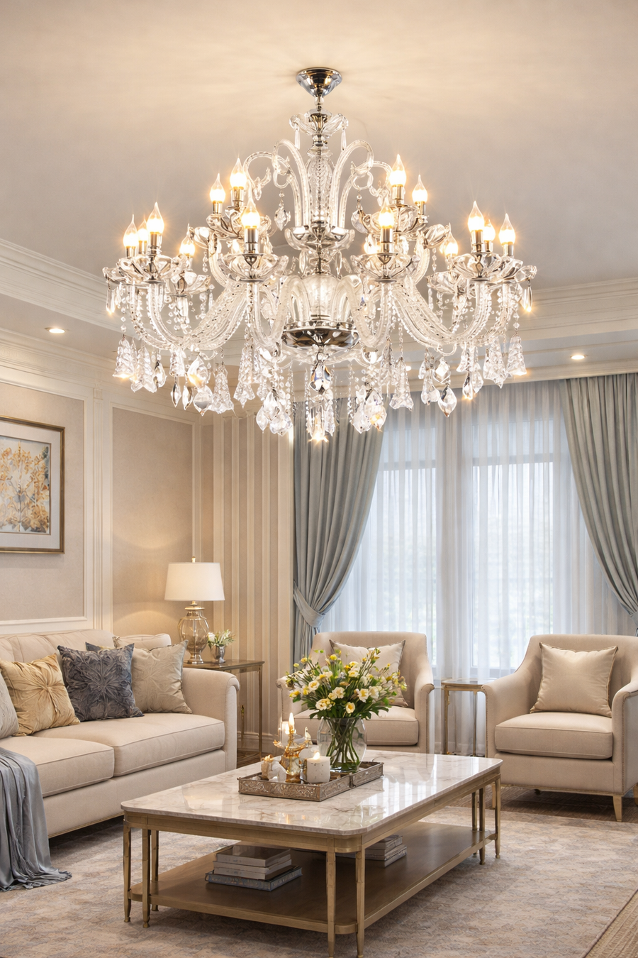 Křišťálový lustr Regalis 11x E14, průměr 85 cm, lesklé zlato, nastavitelná výška, kov a křišťál