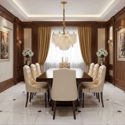 Candelabru Cristal LUXE Eleganza 9xE14, Diametru 50cm, Inaltime 33cm, Auriu Lucios, Inaltime Reglabila, Design Elegant
