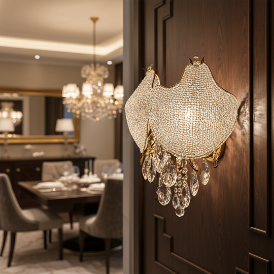 Křišťálová lampa LUXE, 3xE14, Průměr 30 cm, Výška 31 cm, Lesklá zlatá, Elegantní Design Křišťálový lustr Výchozí název Alessandro Design