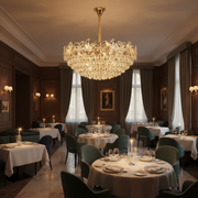 Candelabru Cristal JARDIN Regalis 24xE14, Diametru 80cm, Inaltime 40cm, Auriu Lucios, Inaltime Reglabila, Design Elegant