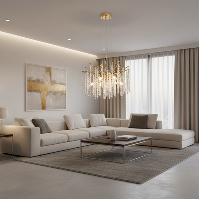 Křišťálový lustr ARBUS Elegance, Φ50cm, 6xE14, zlato, kov a křišťál