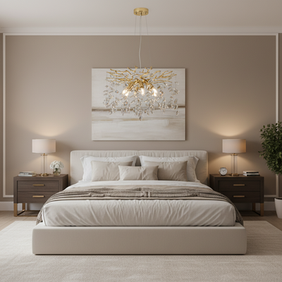 Křišťálový lustr LEAF Elegance, Φ50 cm, 6xE14, zlato, kov a křišťál