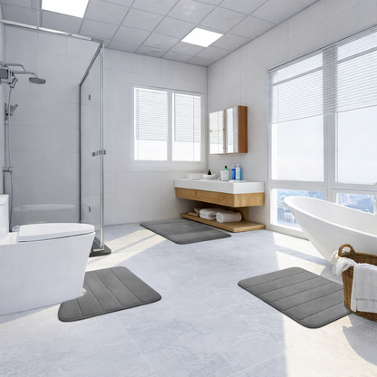 Sada 3 koupelnových předložek, 50x40 cm, modrá, protiskluzová