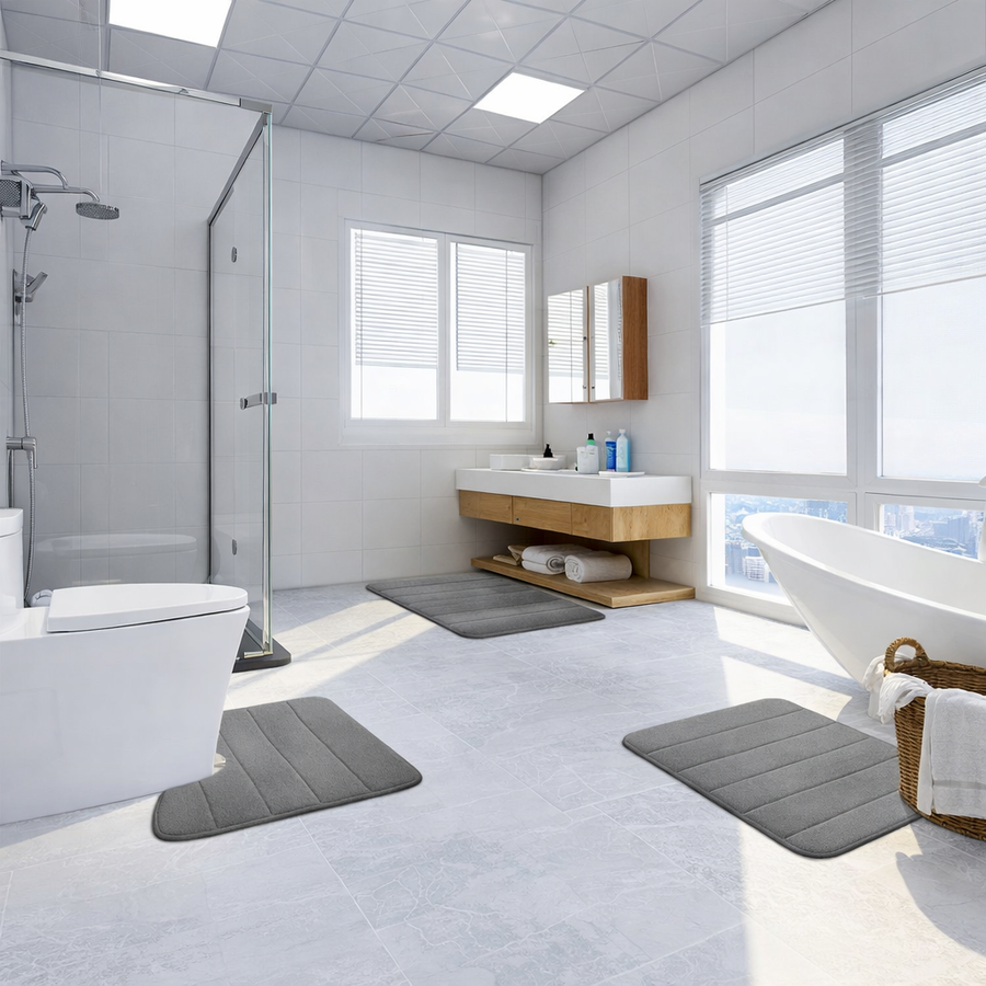 Sada 3 koupelnových předložek, 50x40 cm, modrá, protiskluzová