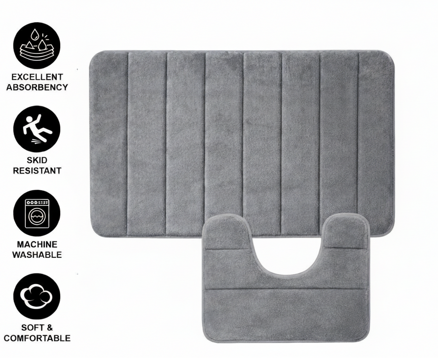 Sada 3 koupelnových předložek, 50x40 cm, modrá, protiskluzová