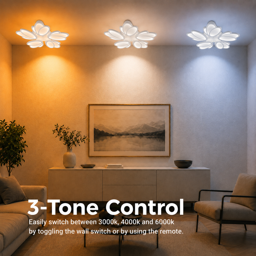 LED lustr s dálkovým ovládáním TULIP 81W, 5 okvětních lístků, Studené/Teplé/Neutrální světlo, Stmívatelné, Bílá