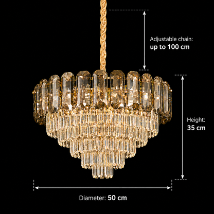 Candelabru Cristal AURUM Eleganza 9xE14, Diametru 50cm, Inaltime 35cm, Auriu Lucios, Inaltime Reglabila, Design Elegant