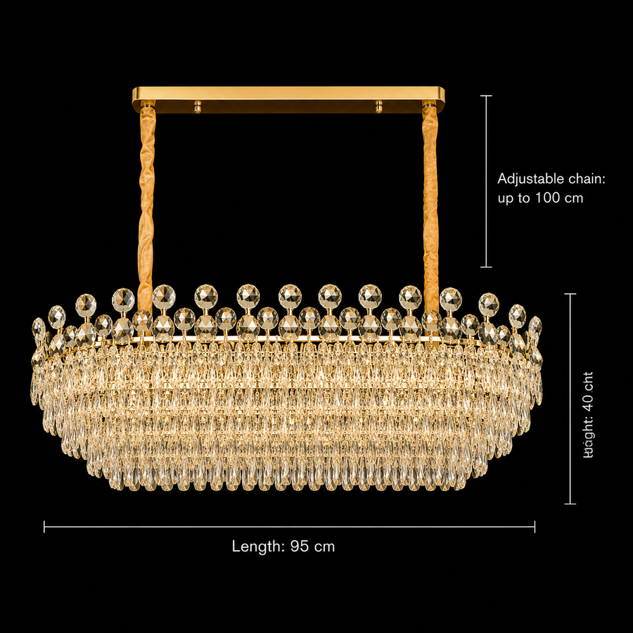 Candelabru Cristal ACE Supremo 10xE14, Dimensiuni 95x35cm , Inaltime 40cm, Auriu Lucios, Inaltime Reglabila, Design Elegant