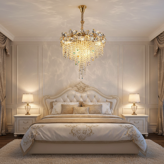 Křišťálový lustr Regalis 11x E14, průměr 85 cm, lesklé zlato, nastavitelná výška, kov a křišťál