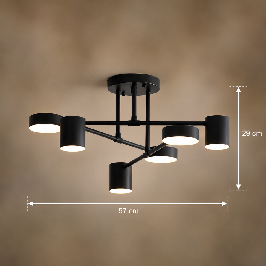 LED lustr GALIOS 72W, 6 prvků, studené/teplé/neutrální světlo, černá