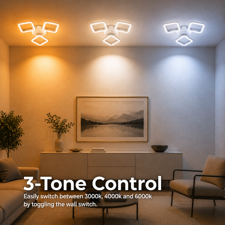 LED lustr ERIKA 20W, 3 čtverce, neutrální světlo 4000k, bílá, kov a akryl