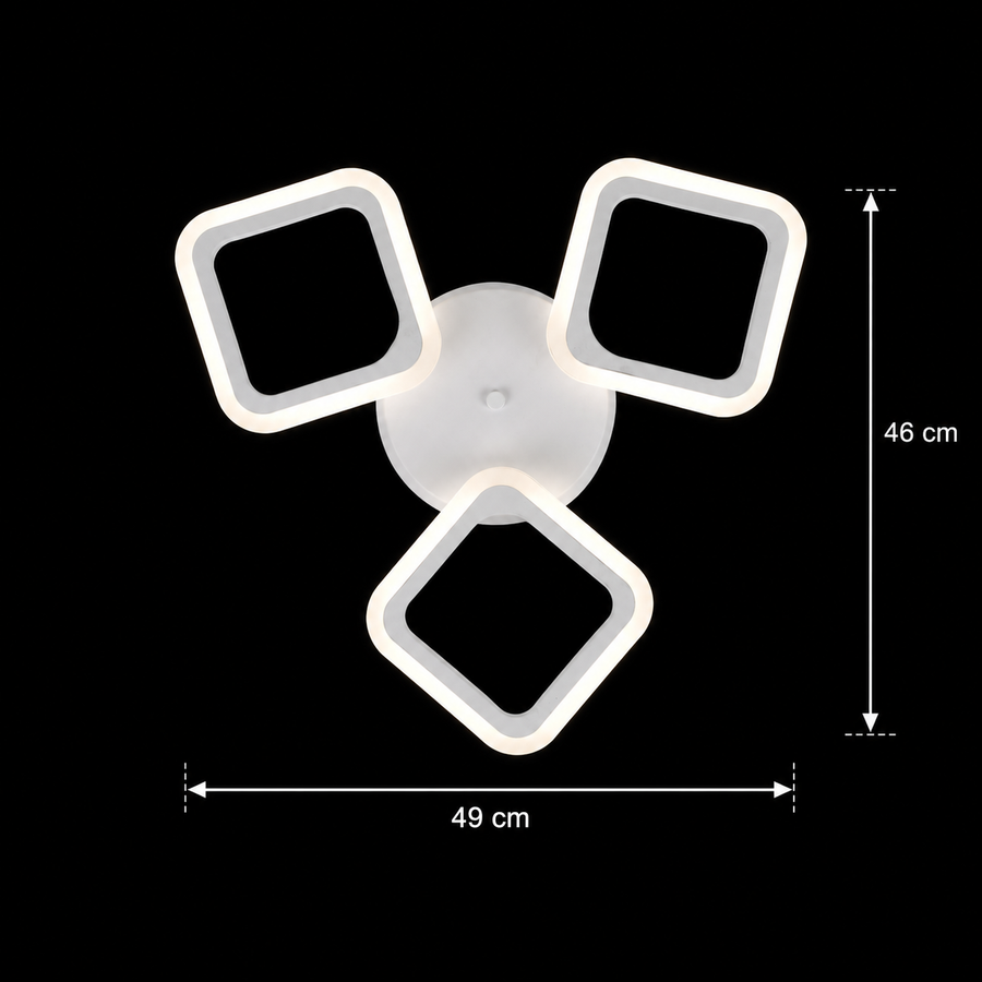 LED lustr ERIKA 20W, 3 čtverce, neutrální světlo 4000k, bílá, kov a akryl