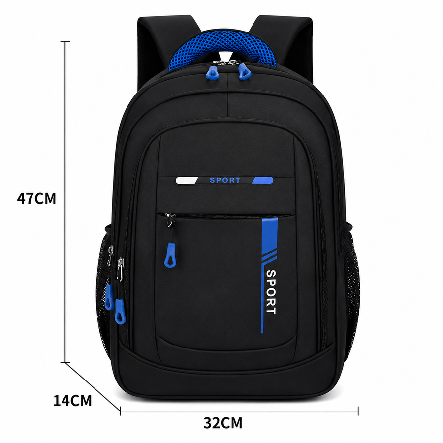 Rucsac Travel Business SHEKI, 47x32x14 cm, Oxford, Negru si Albastru