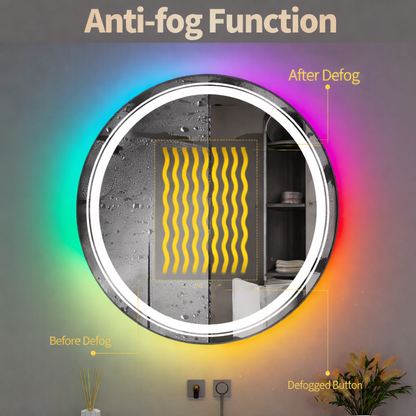 Kulaté LED zrcadlo, 70 cm, Celeste MotionGlow Marcello, RGB světlo, Bluetooth reproduktor, Demister System, Hodiny & Teploměr, Stmívatelné 70X70BTRGB