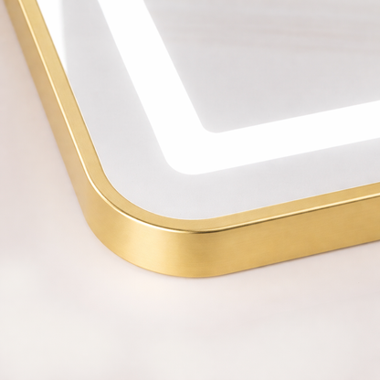 Obdélníkové LED zrcadlo, zlatý rám, 50x160 cm, stmívatelné, studené/teplé/neutrální světlo, župan
