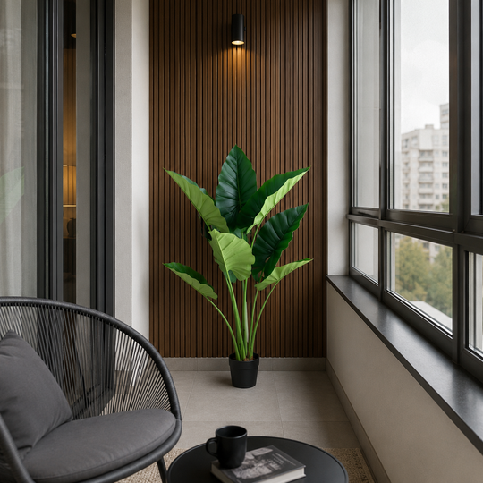 Umělá rostlina Alocasia, 10 listů, plast, 120 cm, zelená