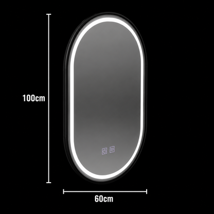 Oválné LED zrcadlo 60x100cm VETRO, 22W, Touch Dimmable Demister System, černý rám
