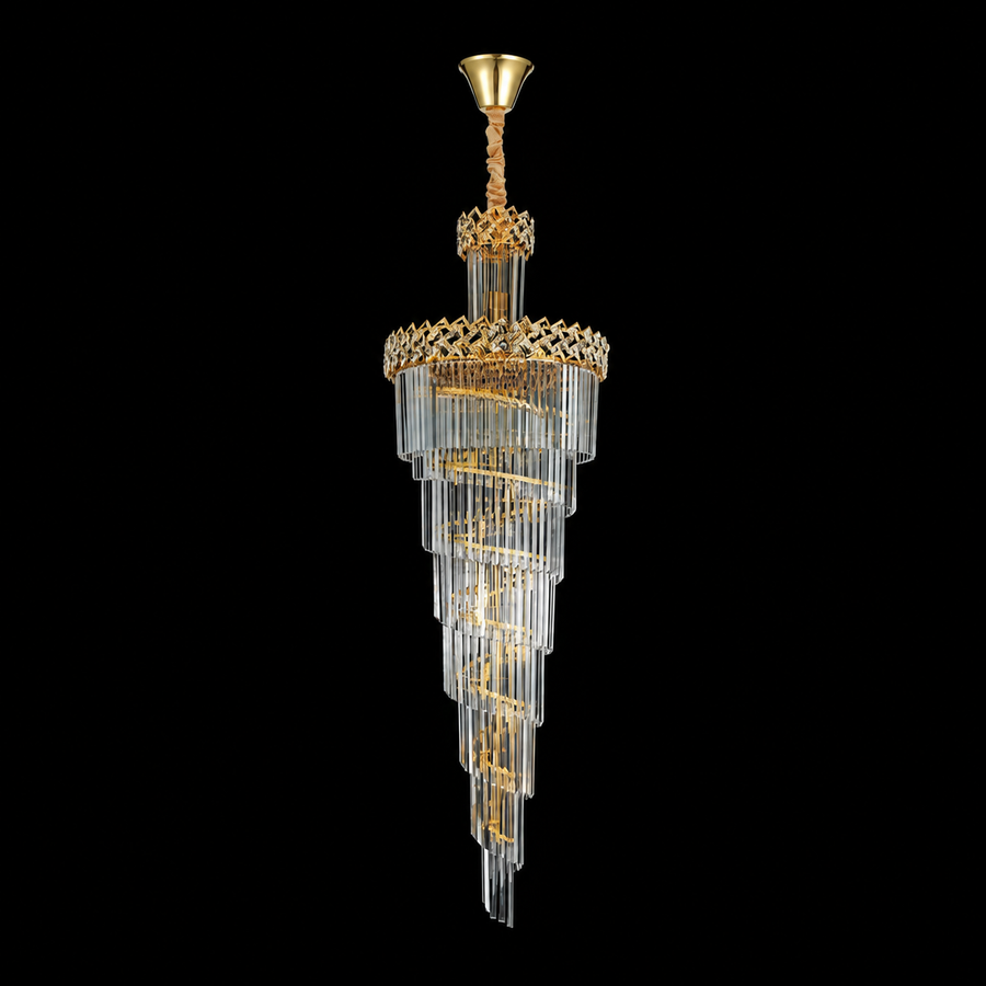 Křišťálový lustr WINDSOR Altiora, průměr 60 cm, výška 180 cm, 26xE14, lesklé zlato, nastavitelná výška, elegantní design