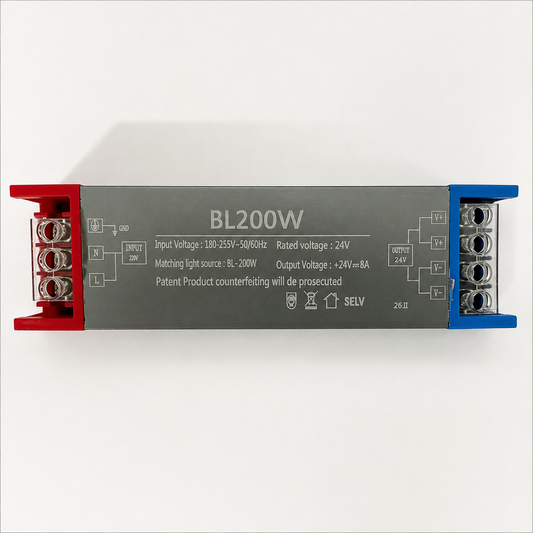 LED zdroj 24V, 14,5x2,5x4 cm, měď a hliník, černá