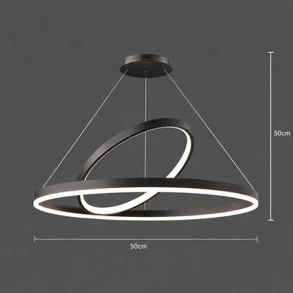 LED závěsný lustr PAGANO 47W, 3000K, 2 kruhy, černý, nastavitelná výška