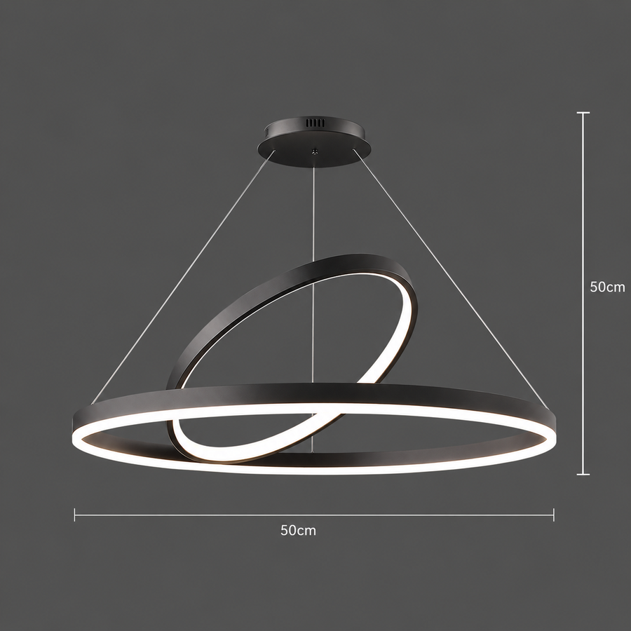 LED závěsný lustr PAGANO 47W, 3000K, 2 kruhy, černý, nastavitelná výška