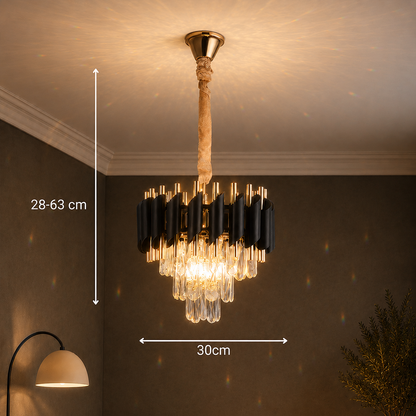 Křišťálový lustr VERSAILLES Petito 3xE14, průměr 30 cm, lesklá zlatá a černá, nastavitelná výška