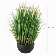 Umělá rostlina, okrasná tráva typu liščího ocasu, 61 cm, s 19 kořením, zelená a růžová