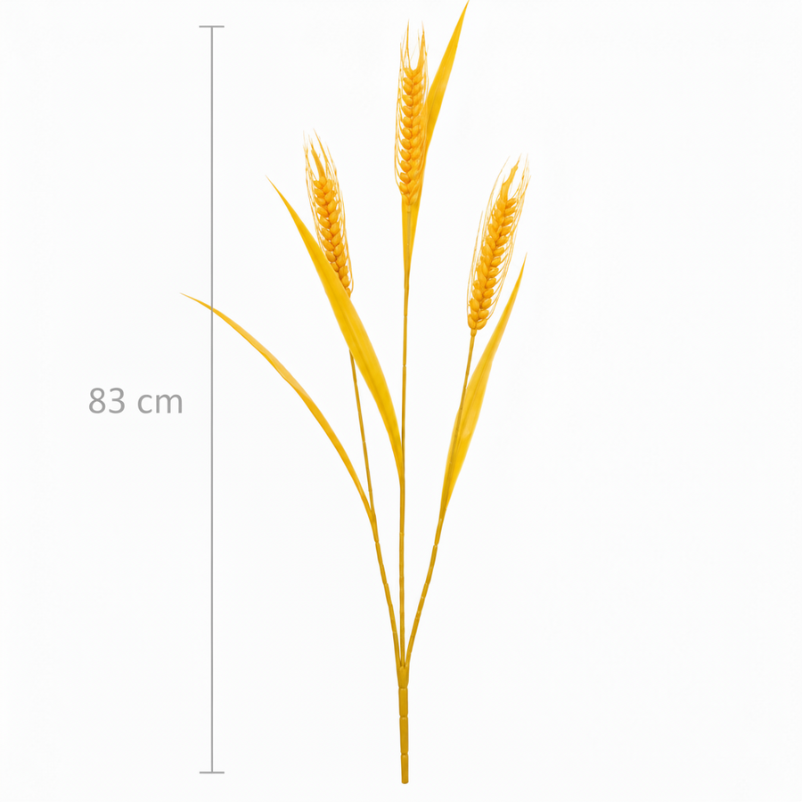 Umělá rostlinná okrasná tráva, 83 cm, se 3 dráty, pšeničné koření, žlutá, bez květináče