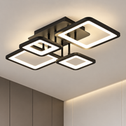 LED lustr s dálkovým ovládáním ELLA 67W, 4 čtverce, studené/teplé/neutrální světlo, stmívatelné, černá, kov a akryl