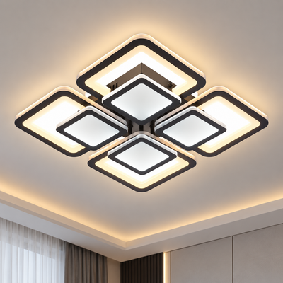 LED lustr s dálkovým ovládáním SUSAN 96W, 4 čtverce, studené/teplé/neutrální světlo, stmívatelné, černá