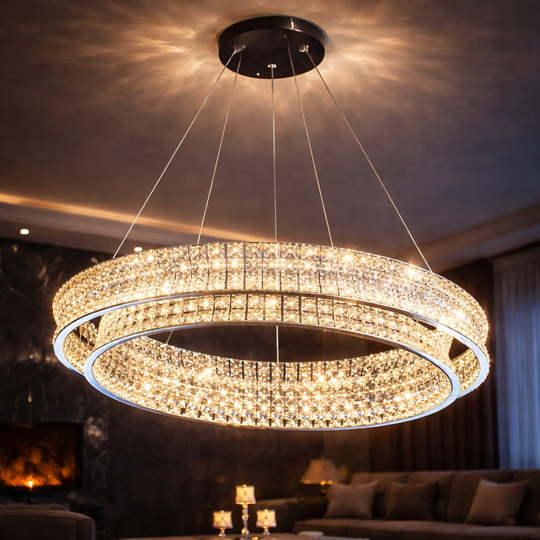 LED lustr s dálkovým ovládáním, LLC160/500CH, křišťál a kov, 54W, 1 kruh, stmívatelný, nastavitelná výška, studené/teplé/neutrální světlo, luxusní osvětlení LED lustry s dálkovým ovládáním Výchozí název Alessandro Design