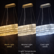 LED lustr s dálkovým ovládáním, LLC160/750X350GD, křišťál a kov, 71W, stmívatelný, nastavitelná výška, studené/teplé/neutrální světlo, luxusní osvětlení