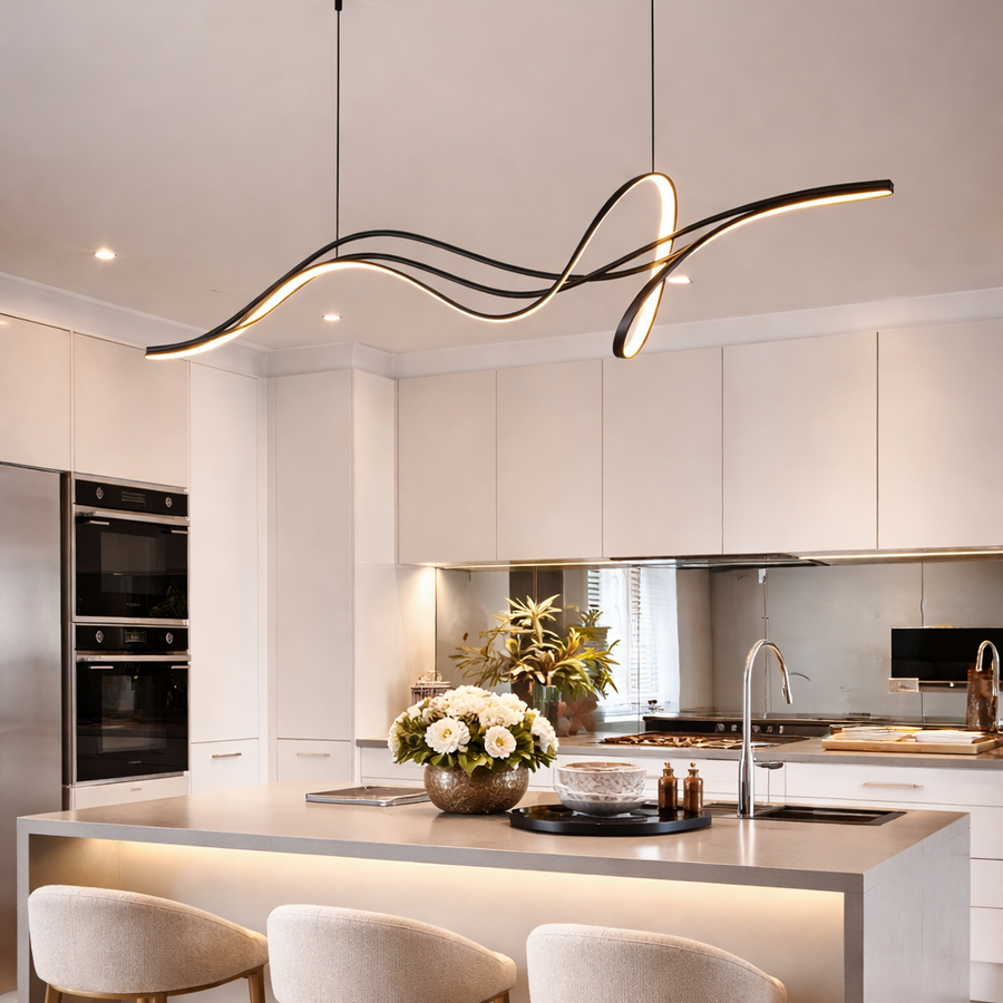 Závěsný LED lustr s dálkovým ovládáním INFINITY HALO 138W, studené/teplé/neutrální světlo, stmívatelný, černý, výškově nastavitelný