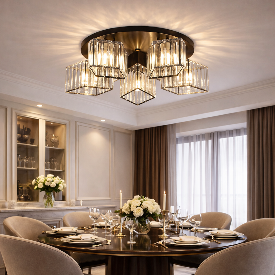 Sasha Moderní klasický lustr, LC117/5BK, 5x E27, kov a křišťál, černá, stínidlo