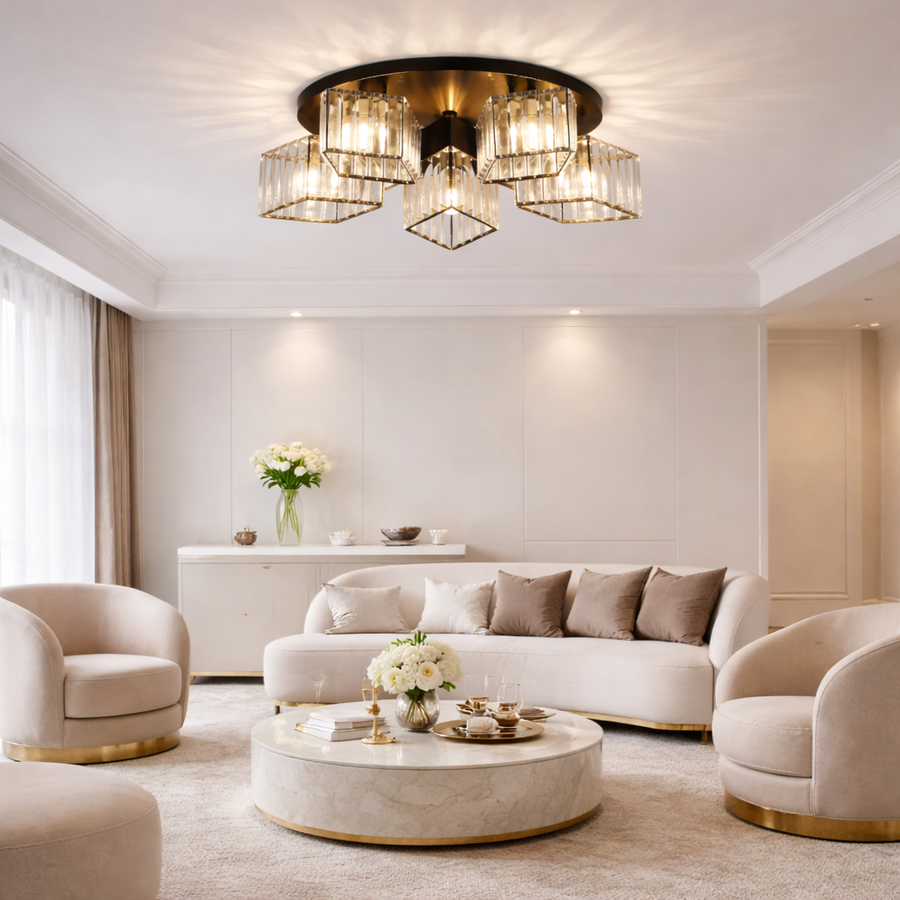 Sasha Moderní klasický lustr, LC117/5BK, 5x E27, kov a křišťál, černá, stínidlo